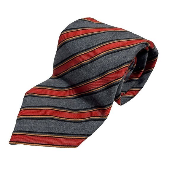 ETON 100% Silk Striped Red Grey Black & Rust Tie 3.75" - Picture 1 of 3